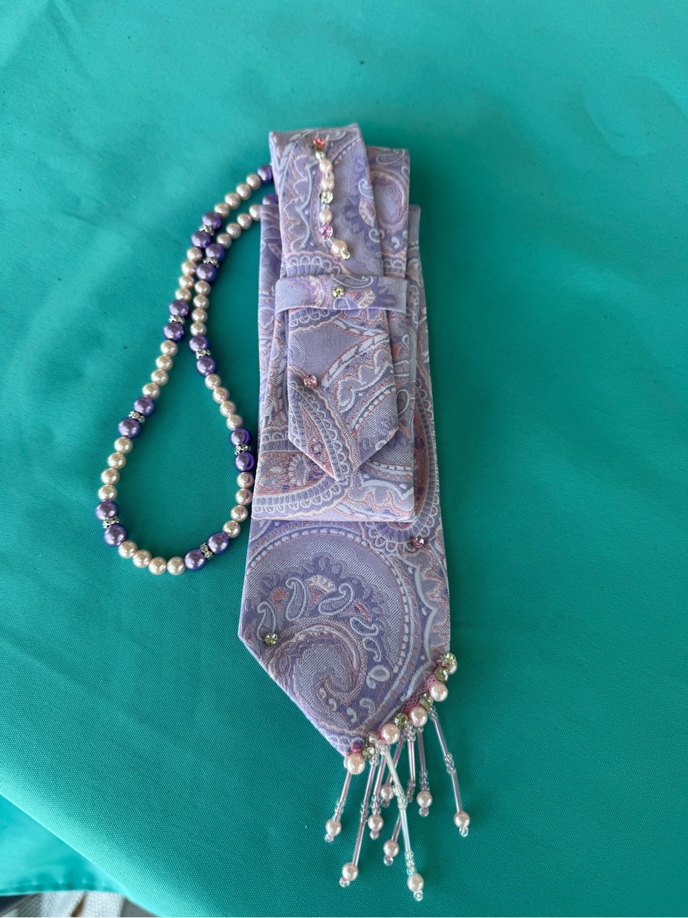 Lavender Paisley Beaded Necklace - Unbranded